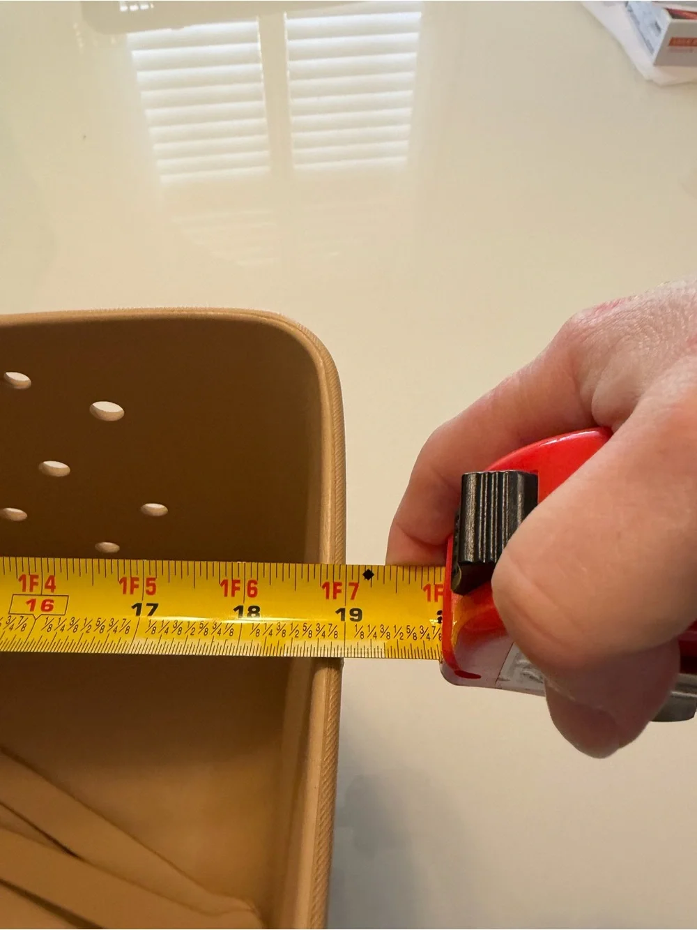 Versatile Tan Plastic Storage Bin with Vent Holes